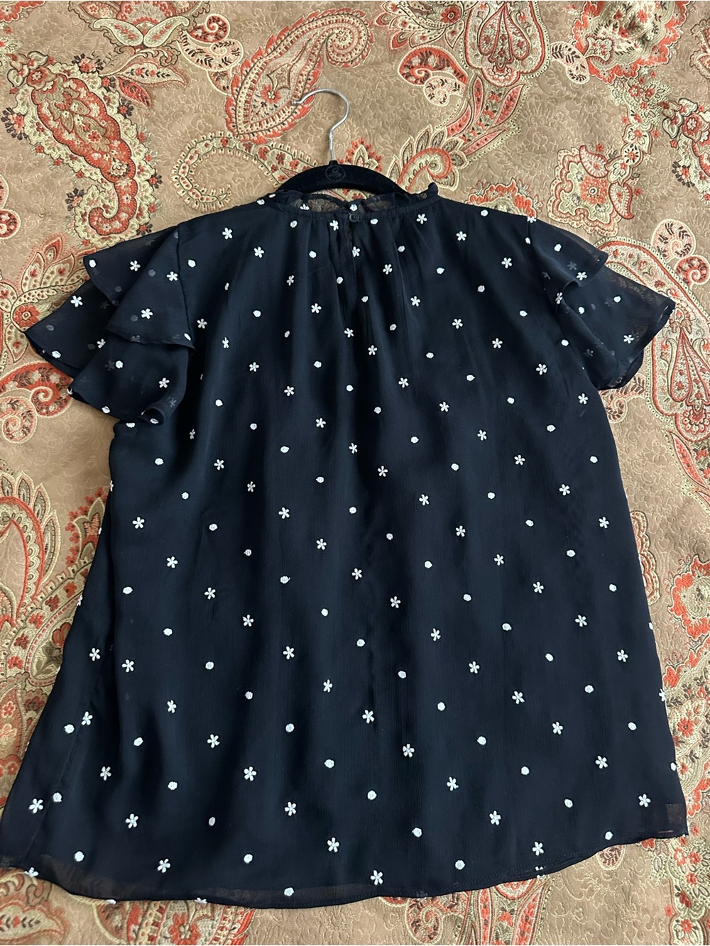 Ann Taylor Floral Dot Flutter Sleeve Top